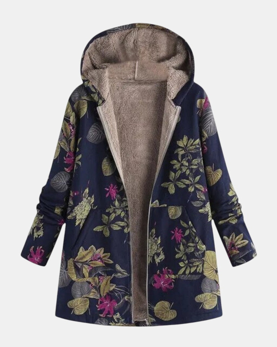 Aurora | Azul Marinho com Flores Plush Casaco