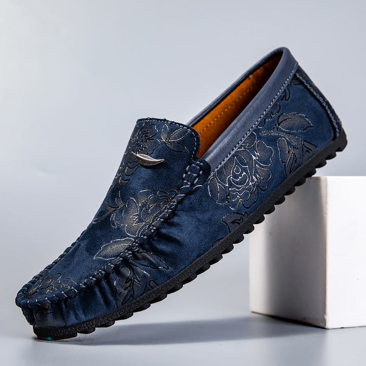 Loafers de Couro com Padrão Floral