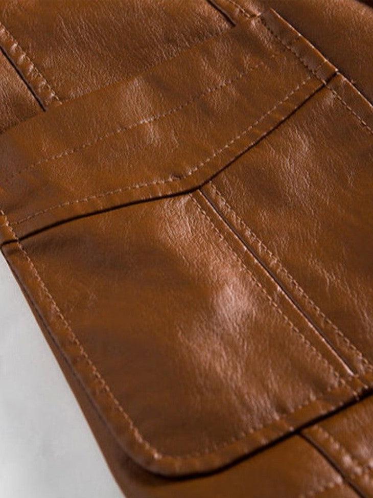Jonas™ | Casaco de Couro Cor Caramelo