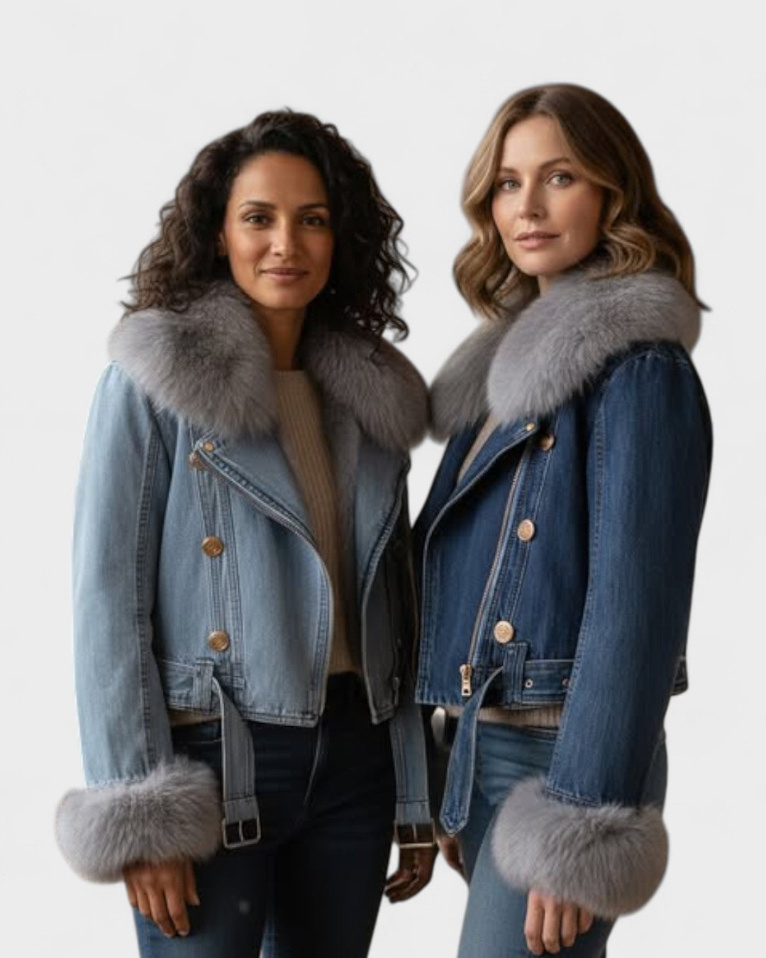 Thyra™ | Casaco de Denim com Forro de Pele Sintética