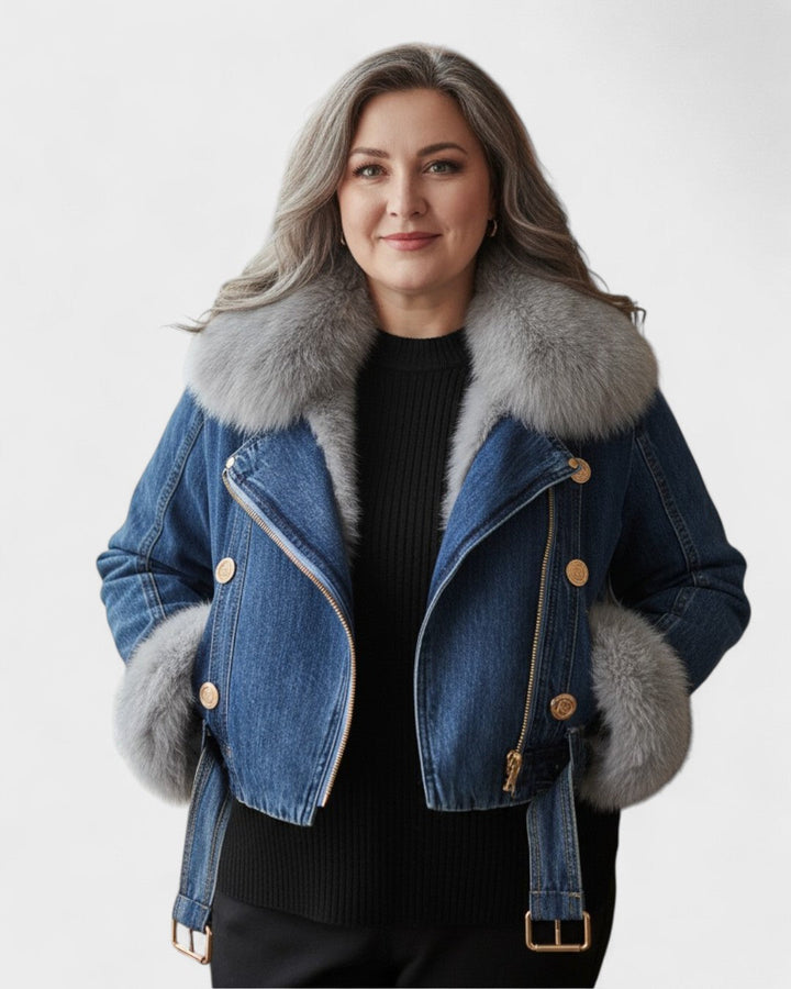 Thyra™ | Casaco de Denim com Forro de Pele Sintética